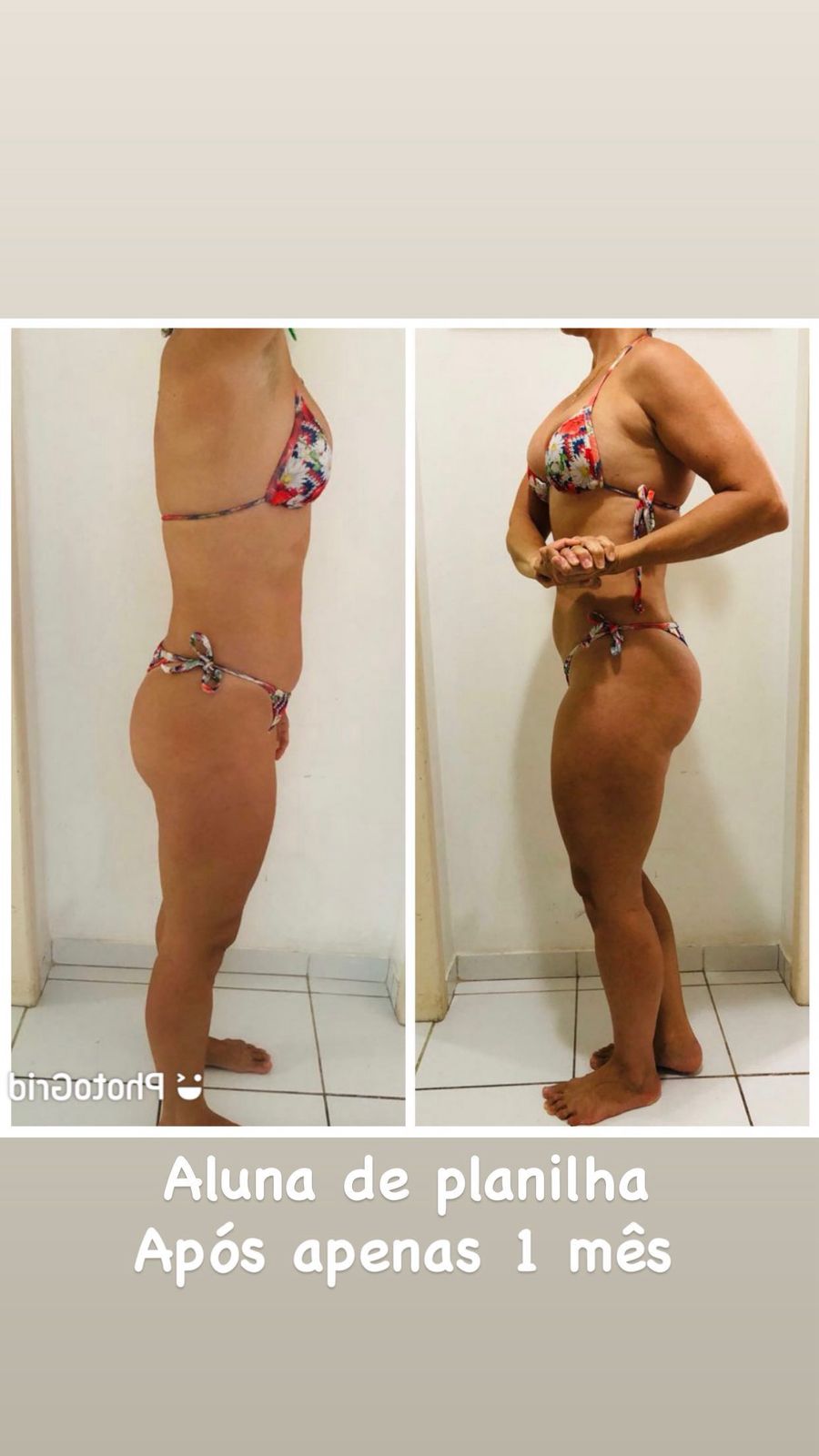 Antes e depois de aluna acompanhada por treino estruturado